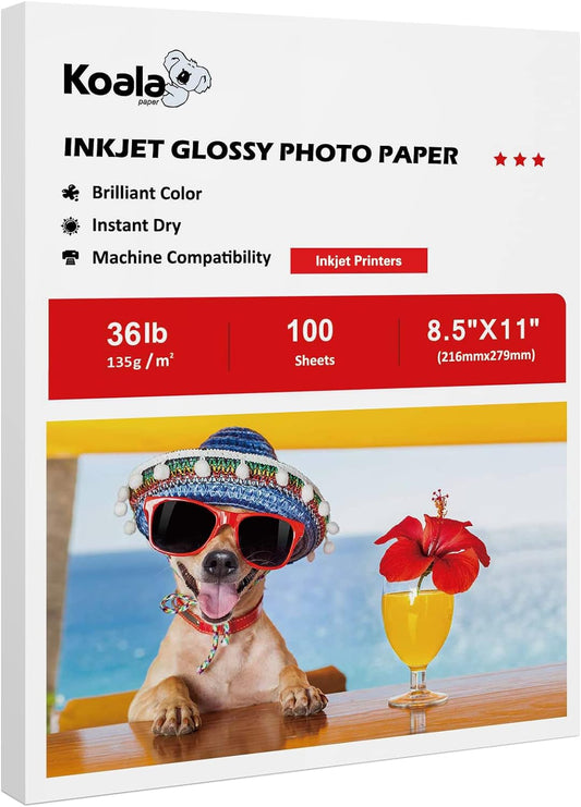 Koala Glossy Thin Inkjet Printer Paper 8.5x11 Inches 100 Sheets 36LB