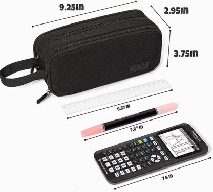 SUNEE Large Capacity Pencil Case with 3 Compartment, Extra Big Pencil Pouch, Pencil Bag with Zipper, Cute High Stationery Organizer, Oxford Pen Box School Supplies for Student Teen Girls Boys, Black
