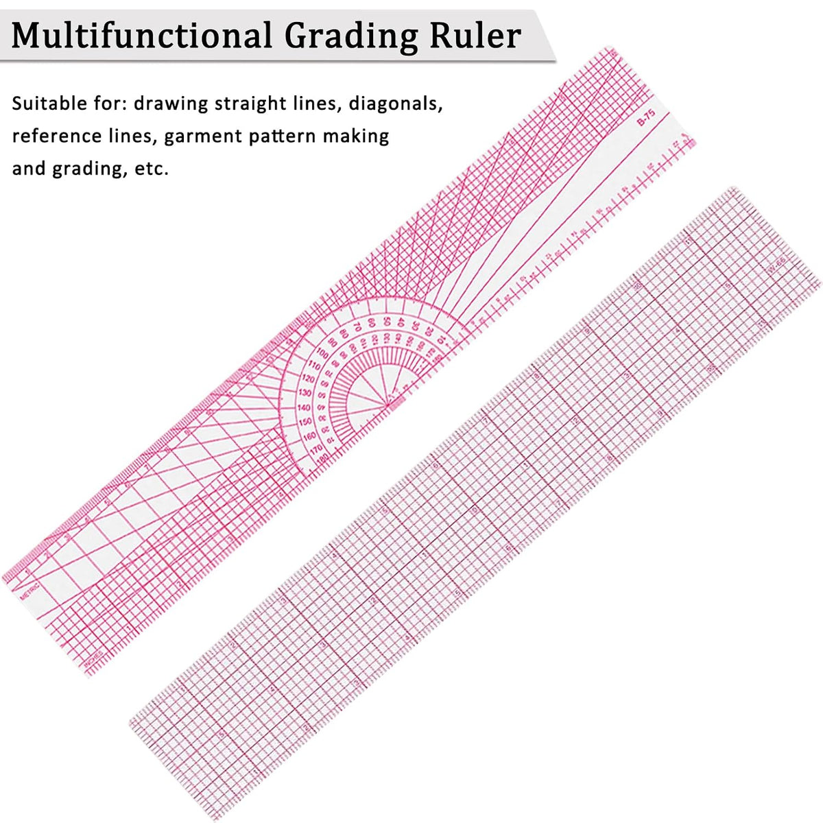 Fashion Clear Metric Sewing Ruler Set,French Curve Pattern Rulers for Beginners, Tailors, Designers, Quilting, Embroidery, Cross Stitch, Crochet, Knitting 9pcs (9-Piece Set)