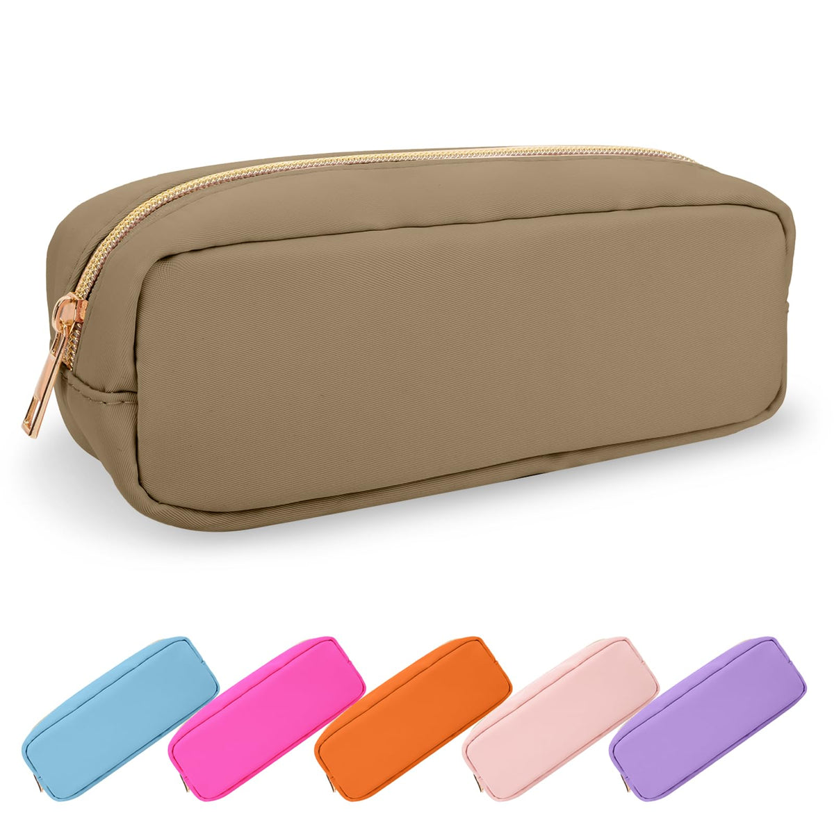 UIXIZQ Waterproof Small Pencil Case Makeup Bag for Purse,Cute Pencil Pouch Preppy Nylon Makeup Brush Holder with Zipper,Girls Portable Storage Case Small Pen Bag for Office(Slim-Black)