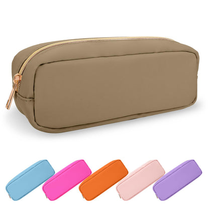 UIXIZQ Waterproof Small Pencil Case Makeup Bag for Purse,Cute Pencil Pouch Preppy Nylon Makeup Brush Holder with Zipper,Girls Portable Storage Case Small Pen Bag for Office(Slim-Black)