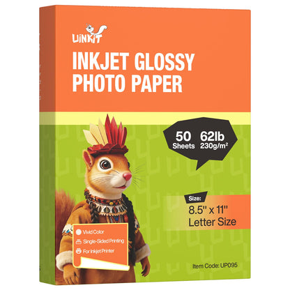 Uinkit 62lb Thick Glossy Inkjet Photo Paper, 8.5x11, 100 Sheets, 230gsm