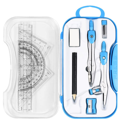 Unjoo Geometry Set 10 Pcs Student Supplies, Protractor and Compass (Pink）