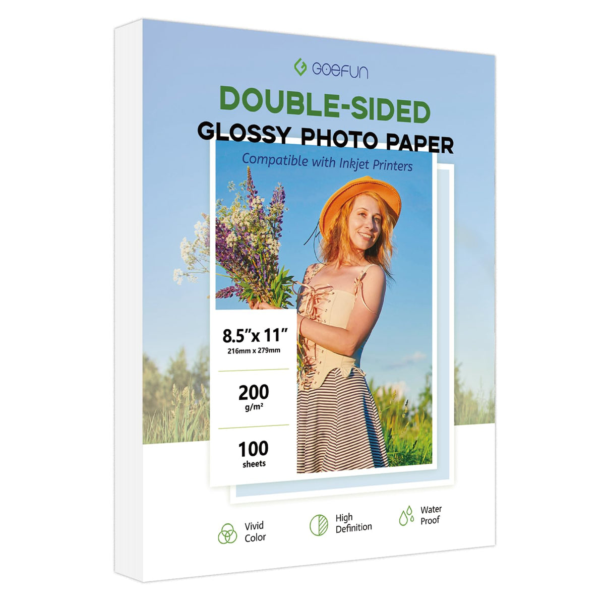 Glossy Photo Paper 8.5x11, Goefun 54LB Inkjet Printer Paper 100 Sheets