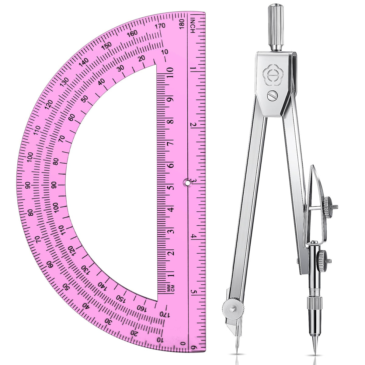 EBOOT Drawing Compass and 6 in Protractor Geometry Set, Clear
