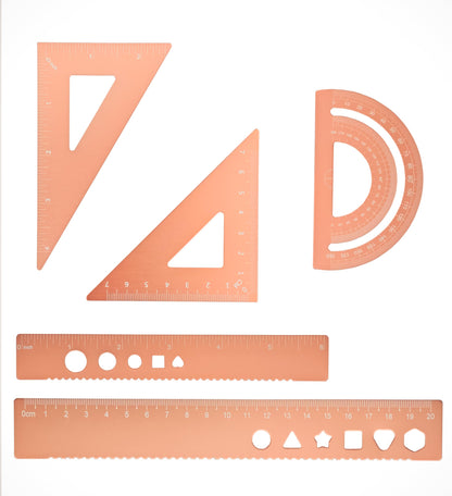 5 Pcs Metal Geometry Set, Math Drafting Ruler Kit- Aluminum Triangle Rulers, Protractor, 8 Inch and 6 Inch Drawing Ruler, Measuring Tool for School and Office (Metric and Imperial, Black)