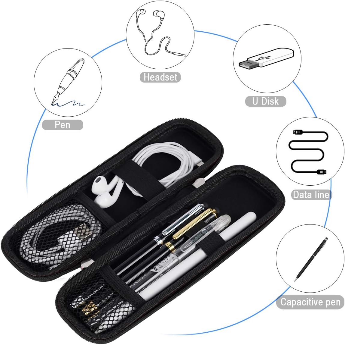 Small Pencil Case Holder for Pencils,Hard Pen Case for Executive Fountain Pens,Ballpoint Pens-Black