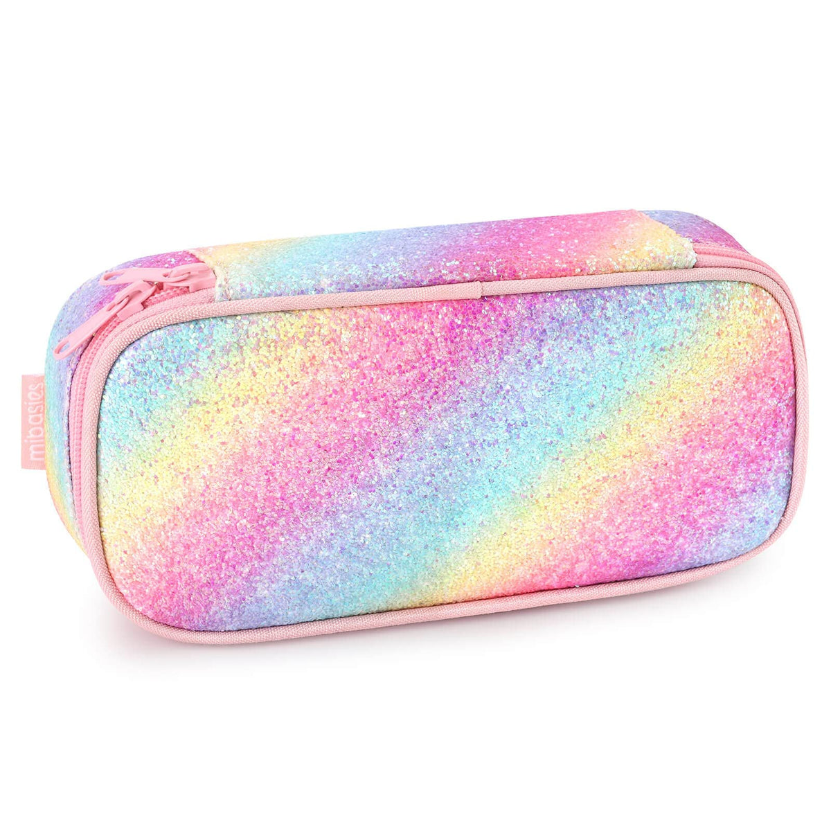 mibasies Girls Pencil Case for Kids, Multi-Slot Pencil Pouch, Pink Blue Rainbow