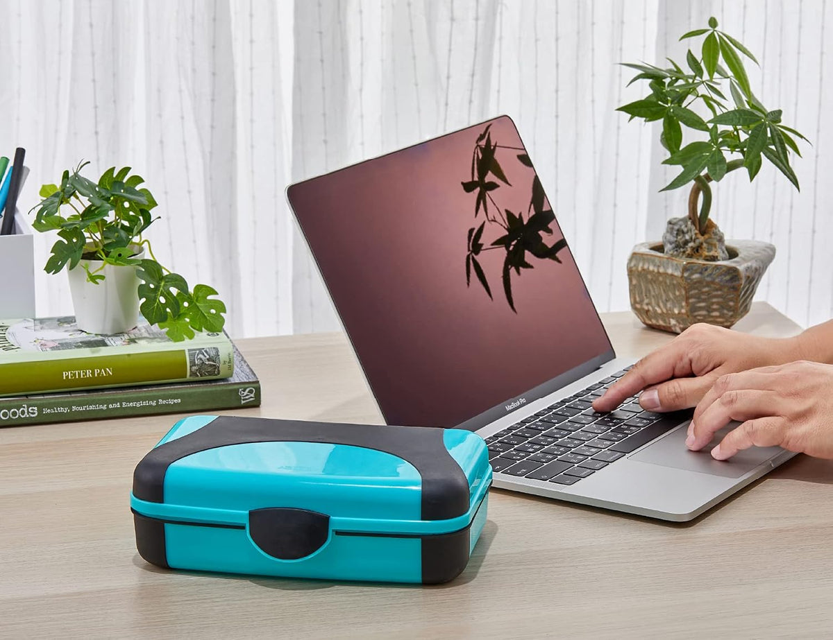 LockerMate by Bostitch Hard Pencil Case, Durable Plastic Pencil Box, Kid-Friendly Design, Blue & Black