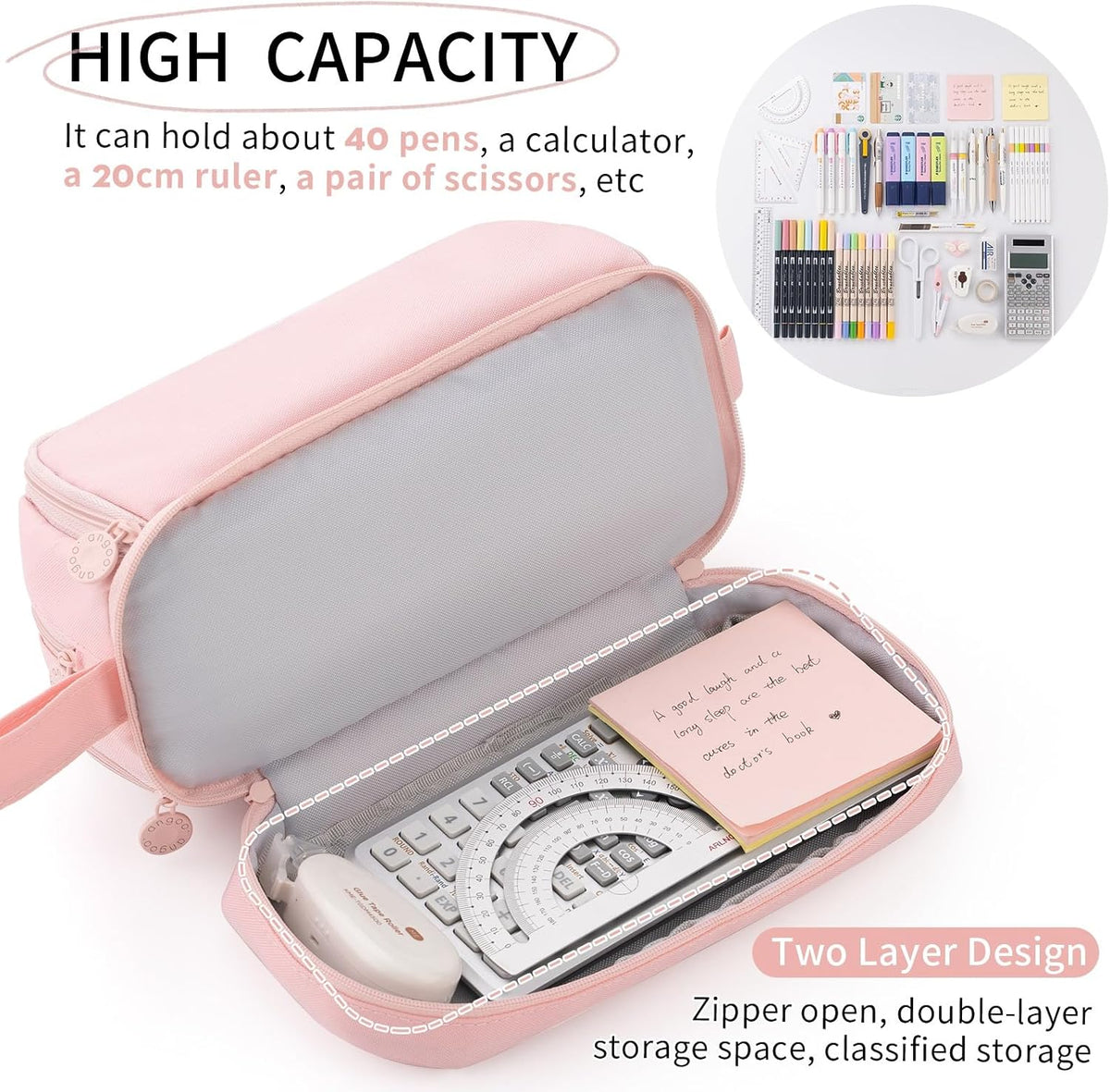 CICIMELON Large Capacity Pen Pencil Case with 4 Compartments, Multi-Slot Pencil Pouch Bag Aesthetic School Supplies Organizer for Teen Girls, Women, Adults (Pink)
