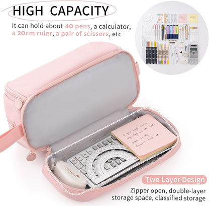 CICIMELON Large Capacity Pen Pencil Case with 4 Compartments, Multi-Slot Pencil Pouch Bag Aesthetic School Supplies Organizer for Teen Girls, Women, Adults (Pink)