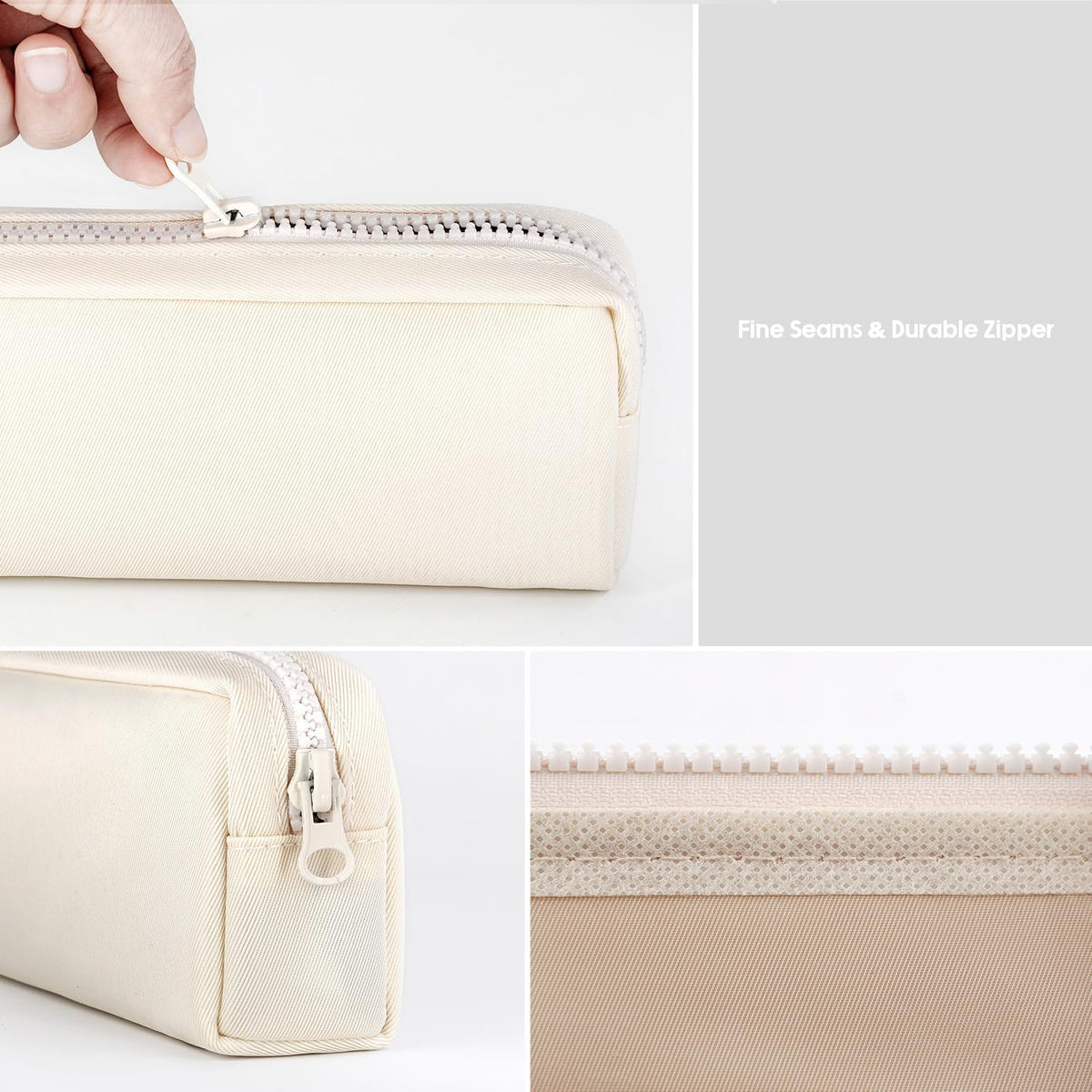 Big Capacity Pencil Case, Pure Color Pen Pouch with Zipper Stationary Storage Bag for Adult Students Officers, Cream White