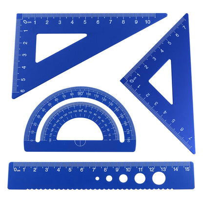 4 Pcs Triangular Ruler Set, Aluminum Alloy, Pink