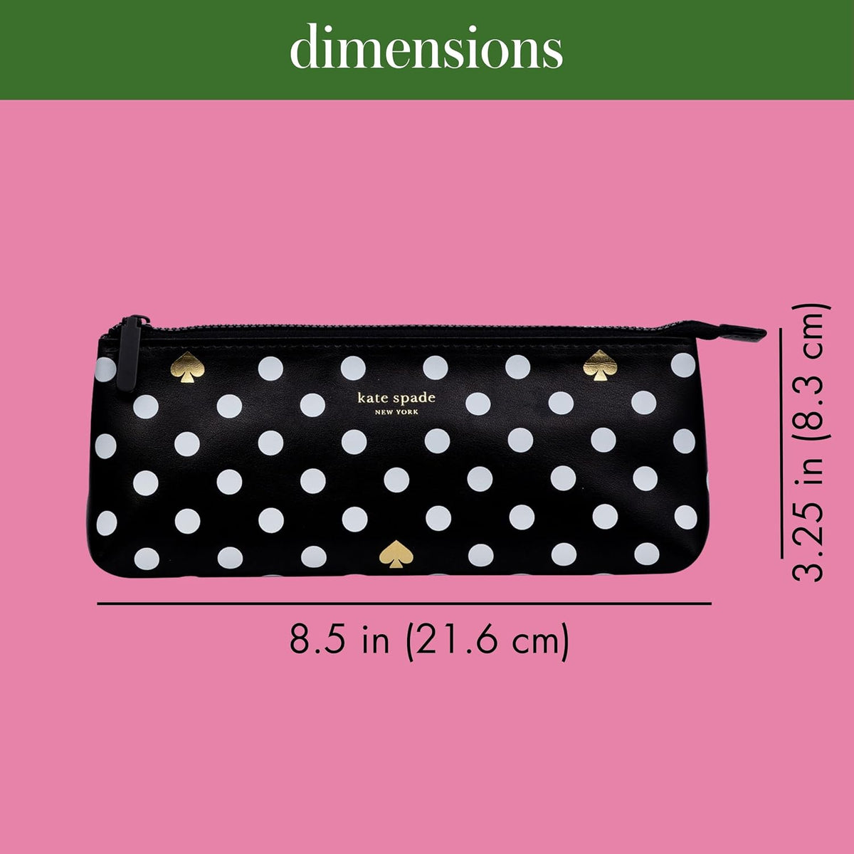 kate spade new york Pen and Pencil Case with Office Supplies, Zip Pouch Includes 2 Pencils, Sharpener, Eraser, and Ruler, Polka Dots (black/white)