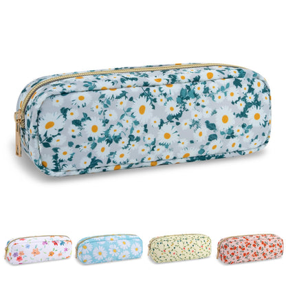 UIXIZQ Waterproof Small Pencil Case Makeup Bag for Purse,Cute Pencil Pouch Preppy Nylon Makeup Brush Holder with Zipper,Girls Portable Storage Case Small Pen Bag for Office(Slim-Black)