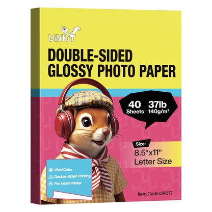 Uinkit Double-Sided Glossy Photo Paper, 8.5 x 11, 100 Sheets, 140gsm