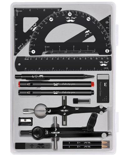 Mr. Pen- Professional Geometry Set, 15 pcs, Drafting Tools with Protractor