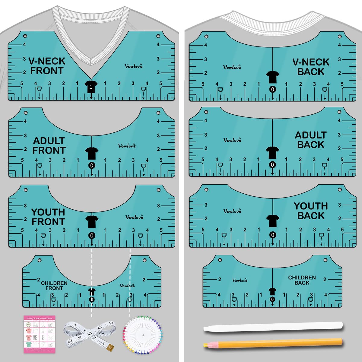 Vowlove T-Shirt Ruler for Precise Vinyl Alignment, Heat Press Guide Tool