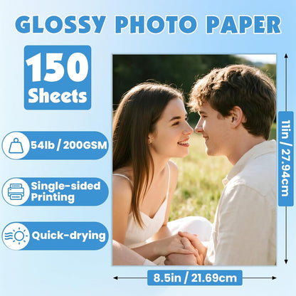 150 Sheets Glossy Photo Paper, 8.5in x 11in, 200GSM / 54lb