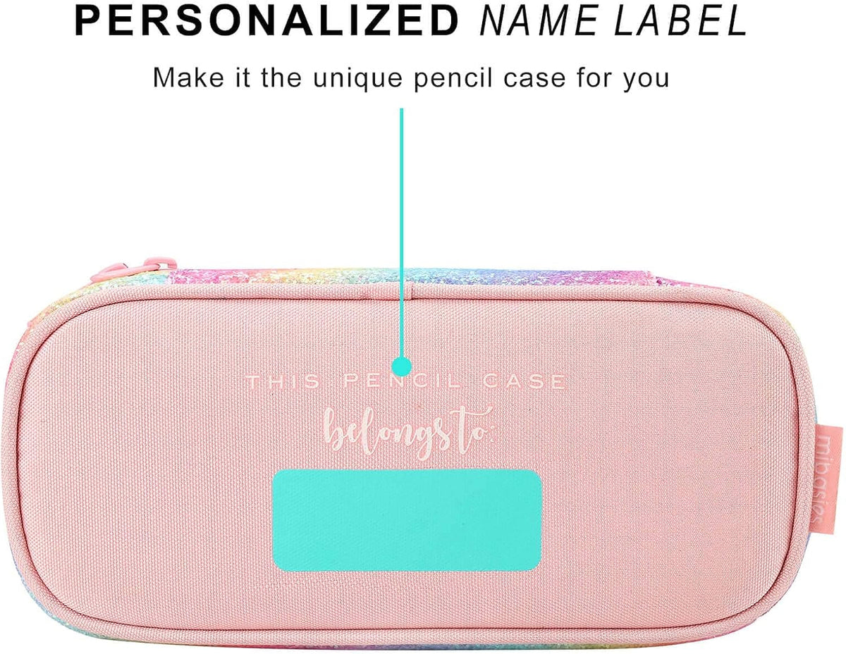 mibasies Girls Pencil Case for Kids, Multi-Slot Pencil Pouch, Pink Blue Rainbow