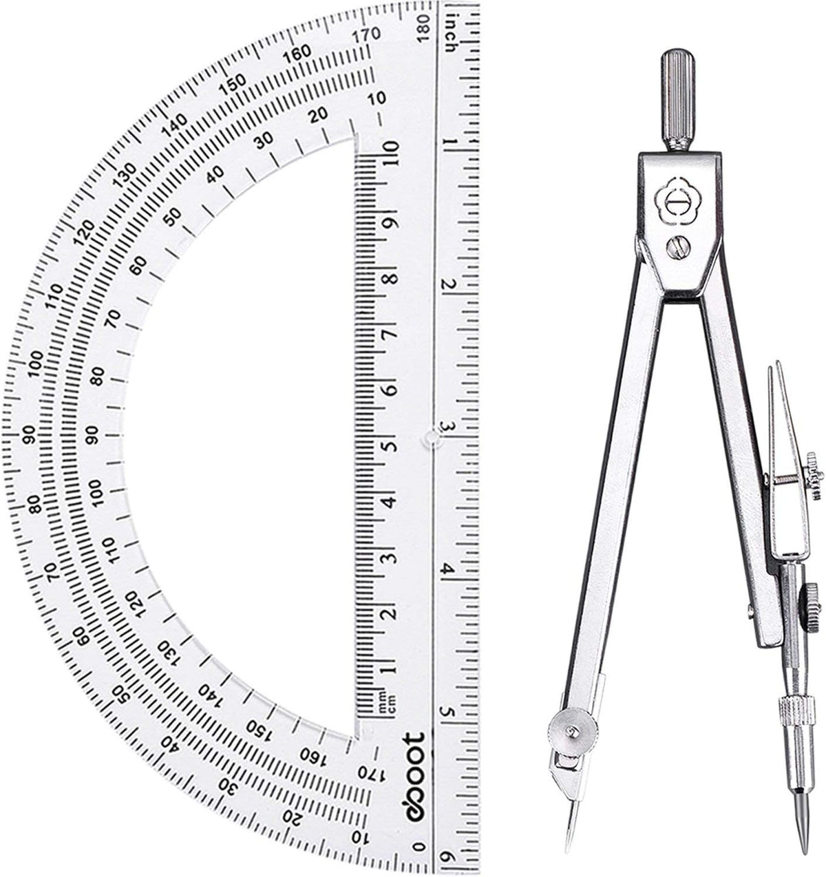 EBOOT Drawing Compass and 6 in Protractor Geometry Set, Clear