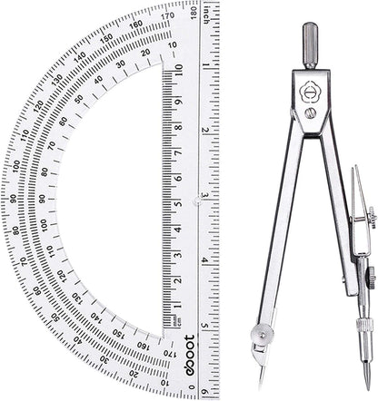 EBOOT Drawing Compass and 6 in Protractor Geometry Set, Clear