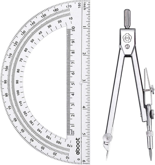 EBOOT Drawing Compass and 6 in Protractor Geometry Set, Clear