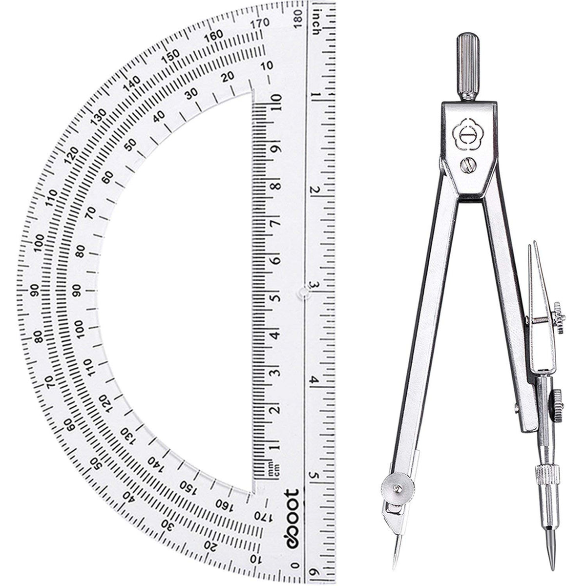 EBOOT Drawing Compass and 6 in Protractor Geometry Set, Clear