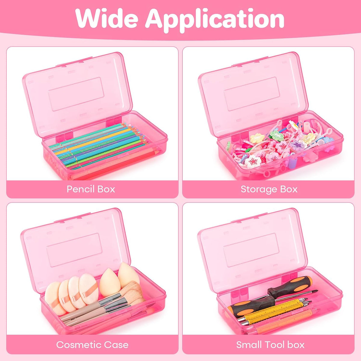 Plastic Hard Clear Color Pencil box Case for Girl Boy kids