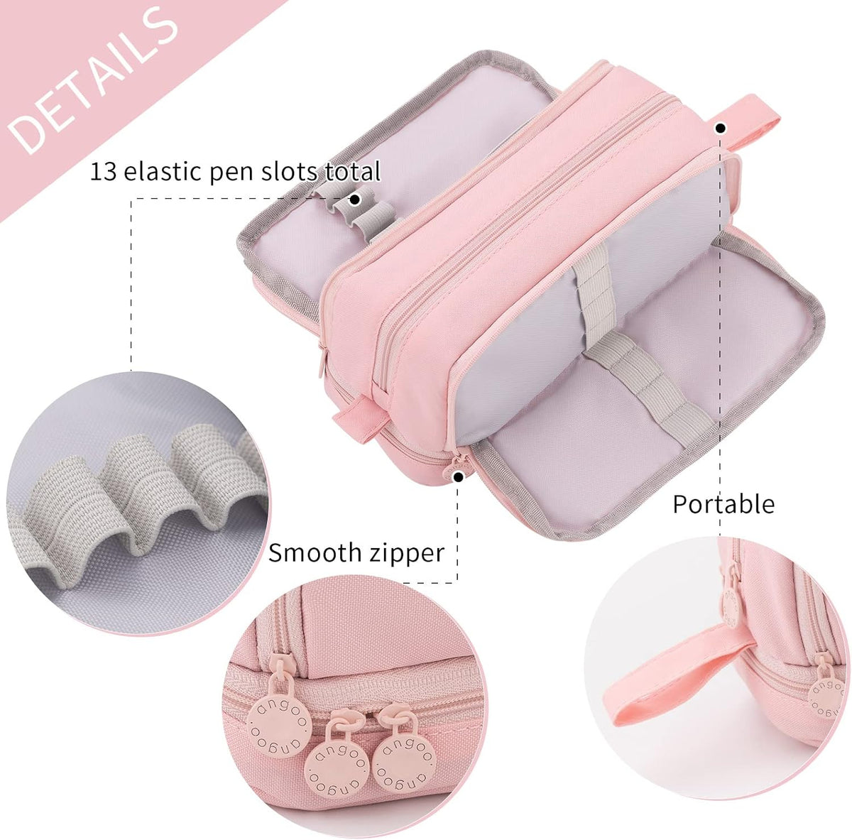 CICIMELON Large Capacity Pen Pencil Case with 4 Compartments, Multi-Slot Pencil Pouch Bag Aesthetic School Supplies Organizer for Teen Girls, Women, Adults (Pink)