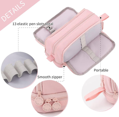 CICIMELON Large Capacity Pen Pencil Case with 4 Compartments, Multi-Slot Pencil Pouch Bag Aesthetic School Supplies Organizer for Teen Girls, Women, Adults (Pink)