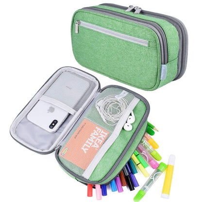 Large Capacity Pencil Case Big Storage Pencil Bag Pouch 3 Multifunctional Compartment Pen Marker Cases Holder Portable Office Stationery Organizer Supplies Makeup Bag, Black