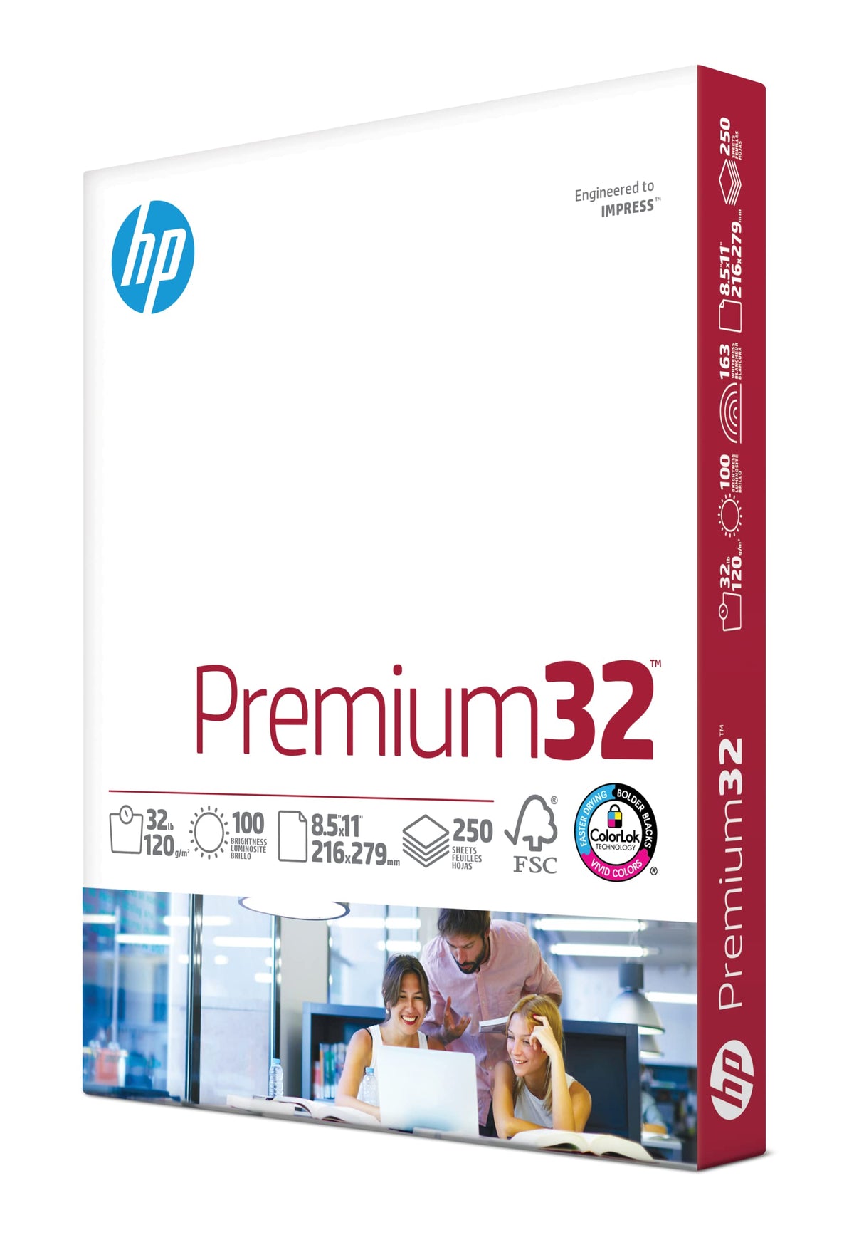 HP Printer Paper |8.5x11 Paper | Premium 32 lb | 1 Ream - 250 Sheets | 100 Bright | Made in USA – FSC Certified | 113500R