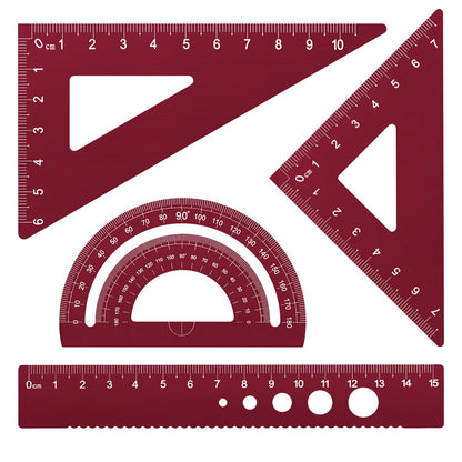 Honagu Triangular Ruler Set, 4 Pieces Aluminum Alloy Ruler, Metal Drafting Ruler, Geometric Protractor for Students, Draftsmen, Engineers, School Office Supplies (Black)