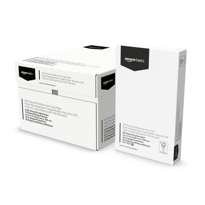 Amazon Basics 30% Recycled Multipurpose Copy & Print Paper, 8.5 x 11 Inches, 20 lb Weight, 92 Bright, White, Certified, 1500 Sheets (3 Reams)