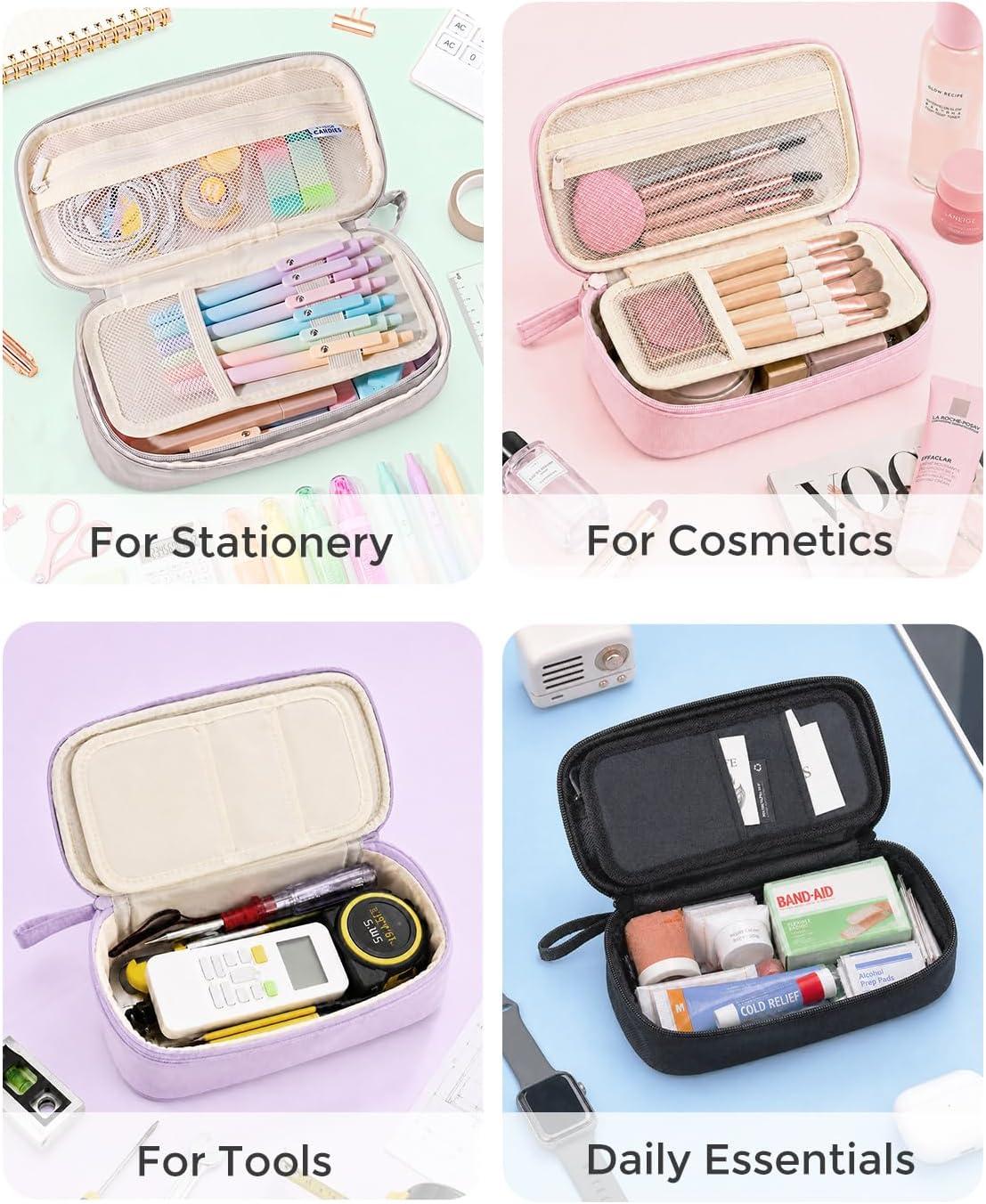 Four Candies Large Pencil Case, 5 Compartments Canvas Pen Organize