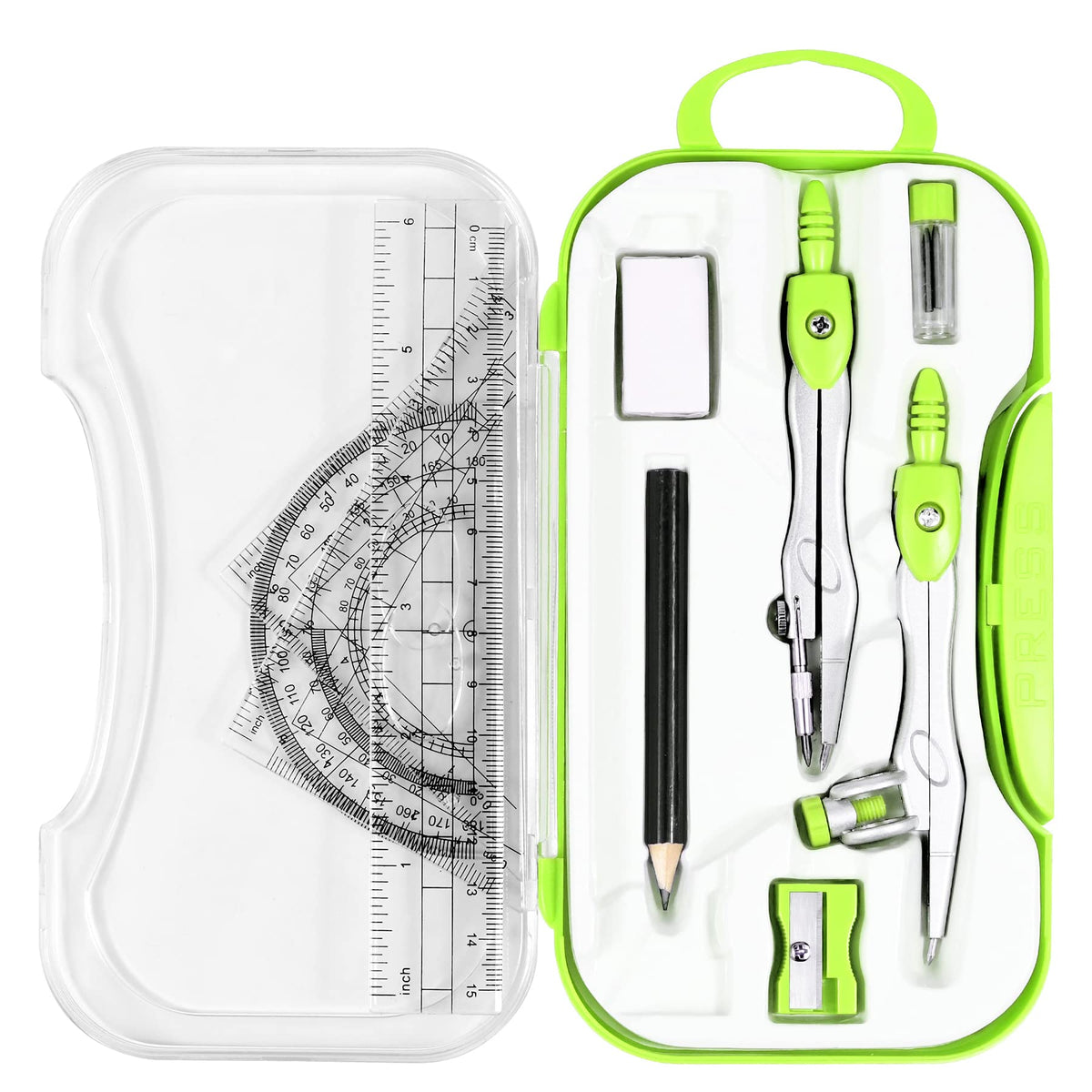 Vobou 10 pcs Math Geometry Set Student Supplies,Compass Kit Set (Black）