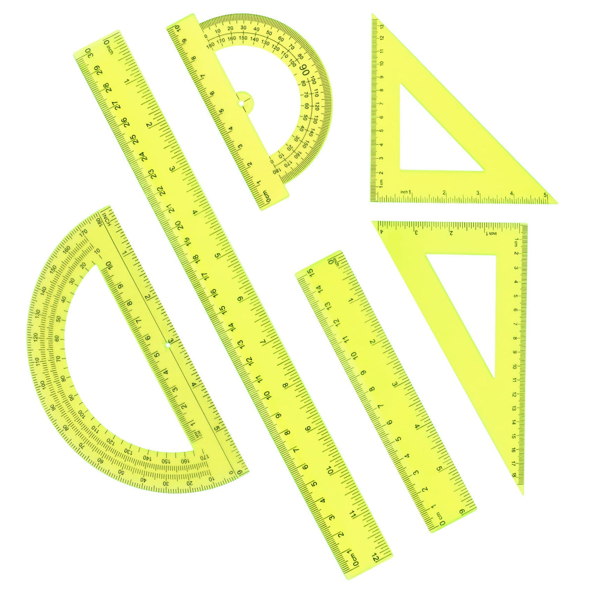 Plastic Clear Ruler Math Set-4 12 Inch 6 Inch Transparent Straight Ruler, 30/60 and 45/90 Triangle Ruler Geometry Math Transparent Ruler Measuring Tool for School Office Home Teachers Kids Supplies