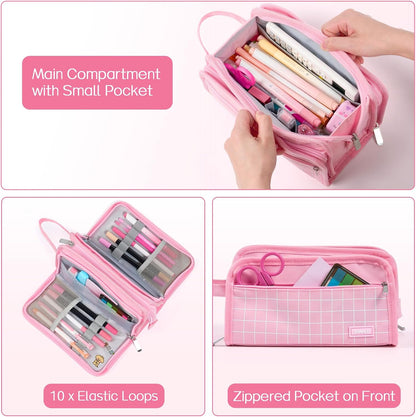Sooez Big Pencil Case, Pencil Pouch, Pencil Bag, Pencil Box, Purple & Plaid