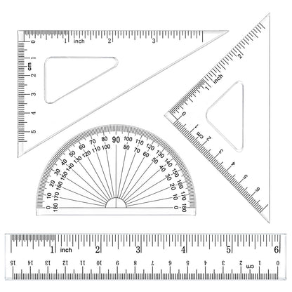Coopay 4 Pcs Math Geometry Tool Set, Acrylic Drawing Tool, Clear