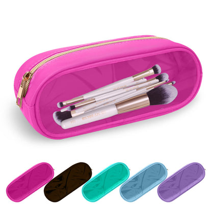 UIXIZQ Waterproof Small Pencil Case Makeup Bag for Purse,Cute Pencil Pouch Preppy Nylon Makeup Brush Holder with Zipper,Girls Portable Storage Case Small Pen Bag for Office(Slim-Black)