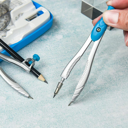 Geometry Set,10 Pcs Protractor and Compass Set, Math and Ruler Set for Students, Class Supplies, and School - Essential Compass Geometry Tools for Precision and Quality (Blue)