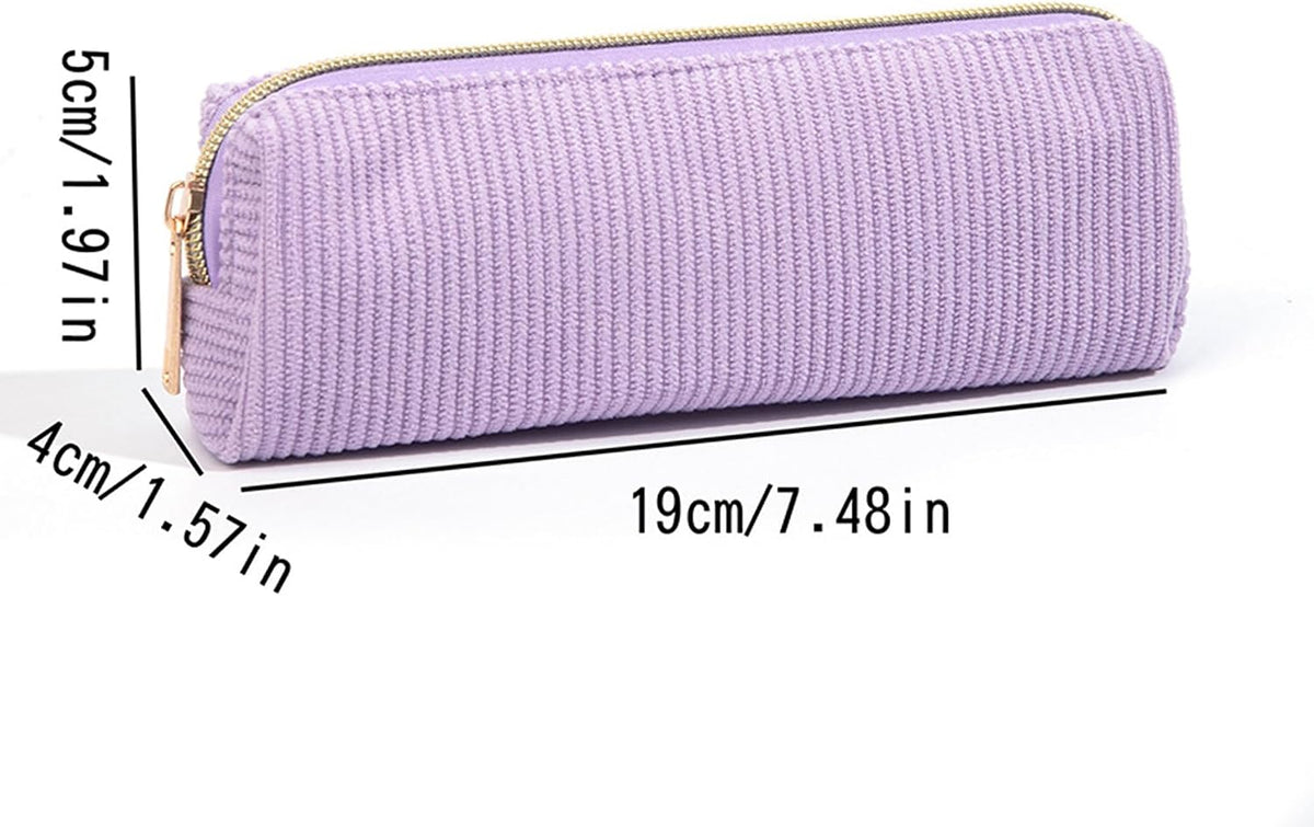 Corduroy Pencil Case with Metal Zipper Aesthetic Pen Pouch Large Capacity Makeup Bag Cosmetic Organizer Stationery Storage Bag for School Office Travel Cute Pencil Box (White)