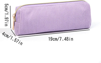 Corduroy Pencil Case with Metal Zipper Aesthetic Pen Pouch Large Capacity Makeup Bag Cosmetic Organizer Stationery Storage Bag for School Office Travel Cute Pencil Box (White)
