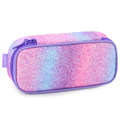 mibasies Girls Pencil Case for Kids, Multi-Slot Pencil Pouch, Pink Blue Rainbow