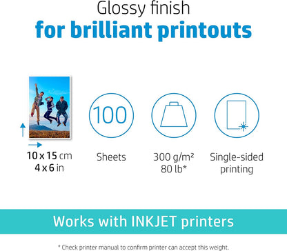 HP Premium Plus Photo Paper, Glossy, 4x6 in, 100 sheets (CR668A)