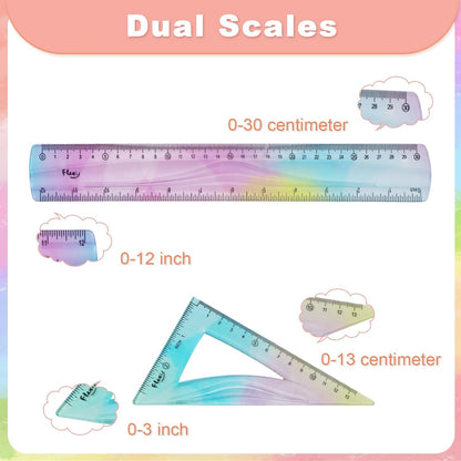 5 Pcs Flexible Math Ruler Set 6 8 12 Inch Straight Triangle Protractor