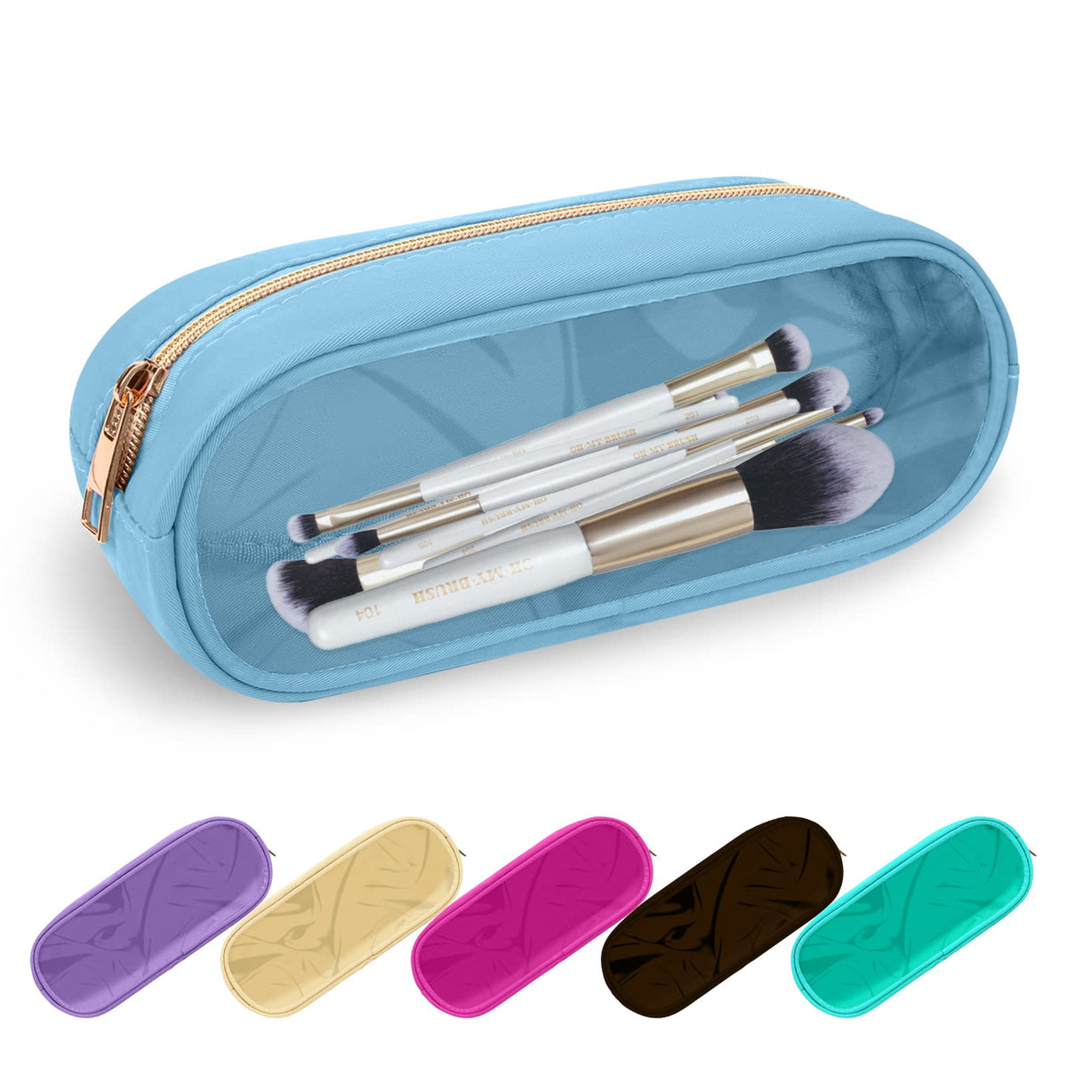 UIXIZQ Waterproof Small Pencil Case Makeup Bag for Purse,Cute Pencil Pouch Preppy Nylon Makeup Brush Holder with Zipper,Girls Portable Storage Case Small Pen Bag for Office(Slim-Black)