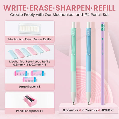 Taja Cute Pencil Case With School Supplies, 39 PCS, Stationery Set, Pink