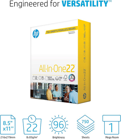 HP Papers | 8.5 x 11 Paper | All In One 22 lb | 1 Mega Ream - 750 Sheets | 96 Bright | Made in USA - FSC Certified | 207750R